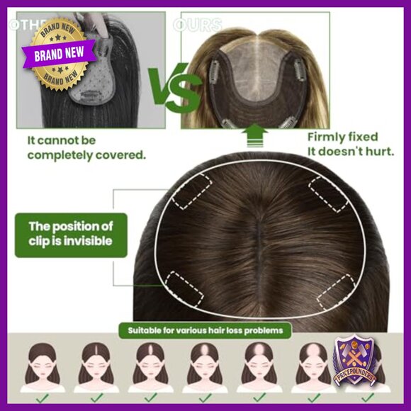 16 Inch Human Hair Topper Silk Base Clip In Hairpiece 150 Density